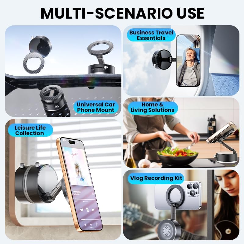 kiimiles Metal Phone Stand for Desk, Universal Phone Holder with 360 Rotating Arm Foldable Retractable Stand Compatible with Magnetic and Android Phones, Office Accessories (A7) - Image 4